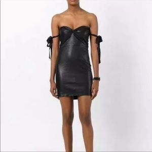 RTA “JULIENNE” OFF-SHOULDER LEATHER MINI DRESS, SZ 2 BLACK NWT!